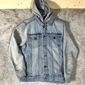 Brooklyn Cloth Trademark Jacket Men XS Blue Denim Button Front Hooded Light Wash